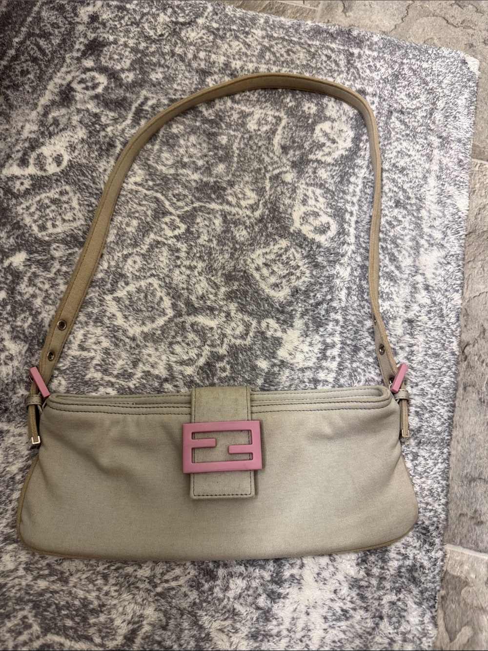 Vintage Fendi Light Gray Shoulder Bag with Pink Rubber Accent